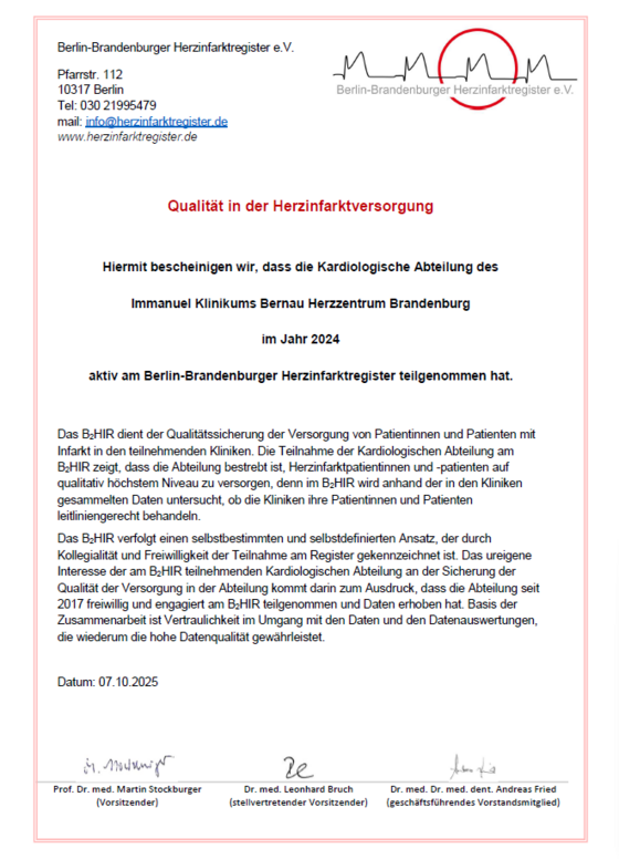 Zertifikat Qualität in der Herzinfarktversorgung